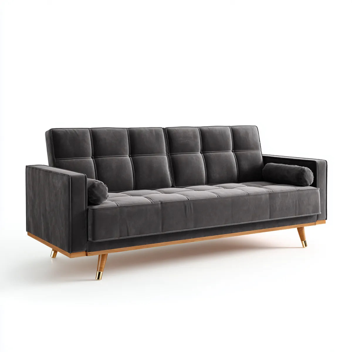 3-Sitzer Sofa Schwarz 220 x 85 x 84 cm mit PU-Kunstlederbezug und Massivholzfüßen Rechteckig