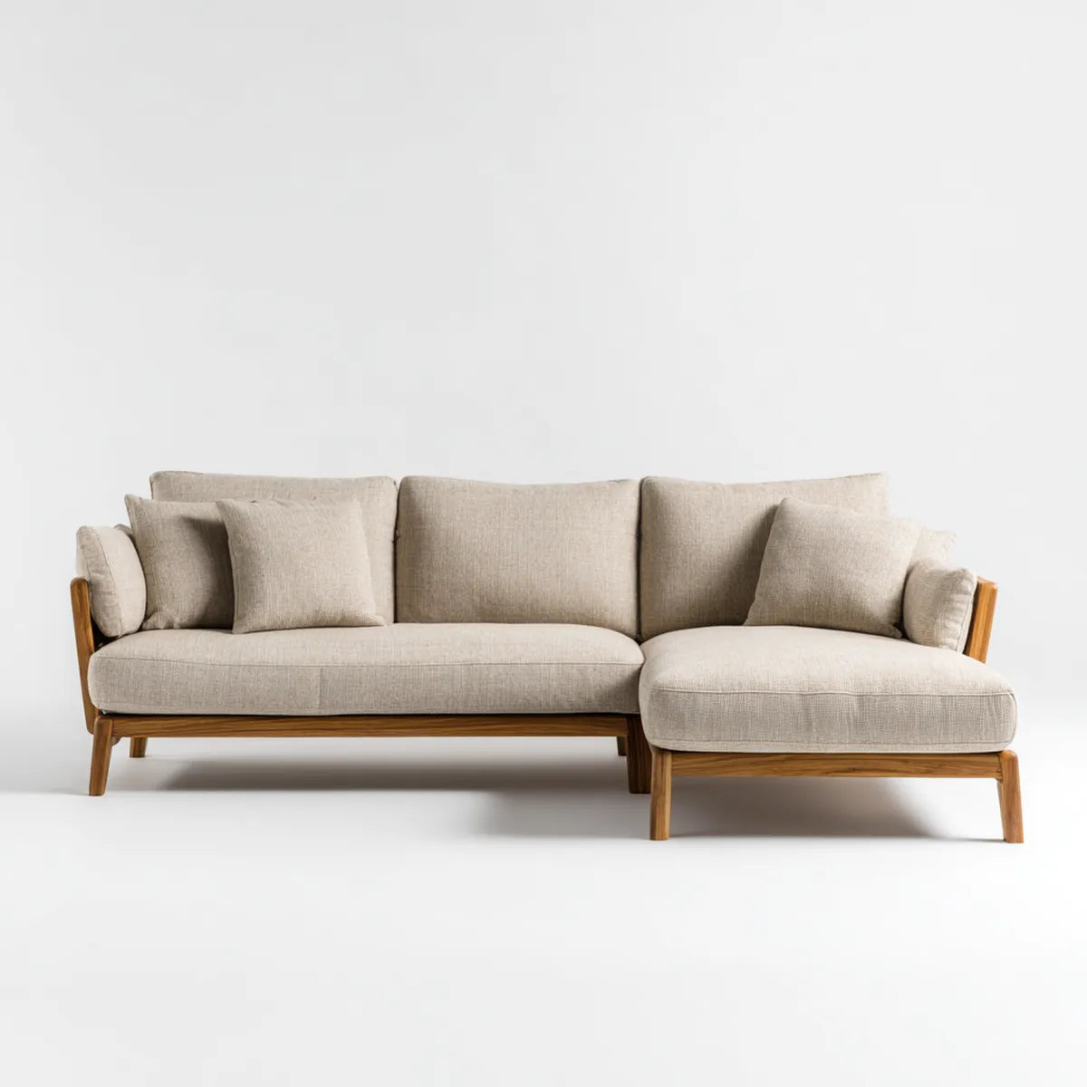 Ecksofa mit Recamiere rechts Beige 250 x 160 x 82 cm Polyester Massivholz