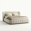 Polsterbett Doppelbett Creme 180 x 200 cm Polyester abgerundete Form
