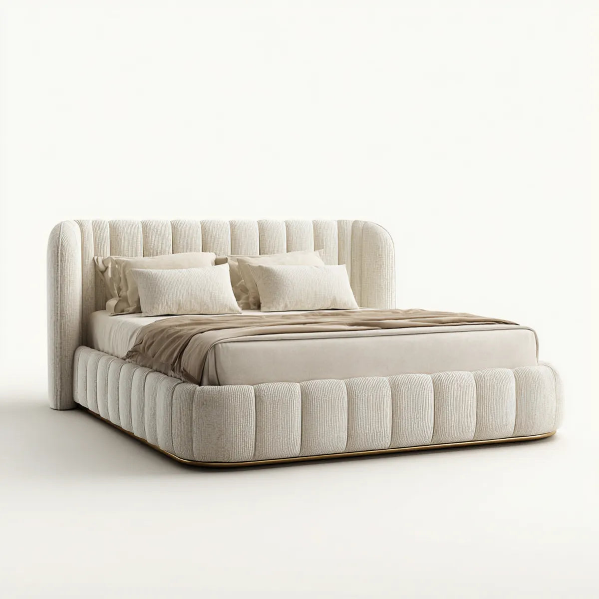 Polsterbett Doppelbett Creme 180 x 200 cm Polyester abgerundete Form