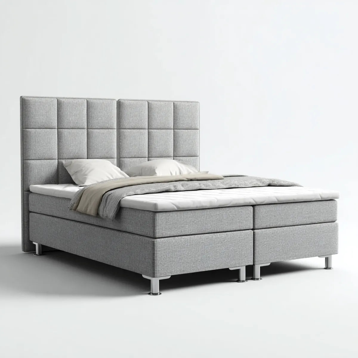 Boxspringbett Doppelbett Hellgrau 180 x 200 cm mit Polyesterbezug und gepolstertem Kopfteil