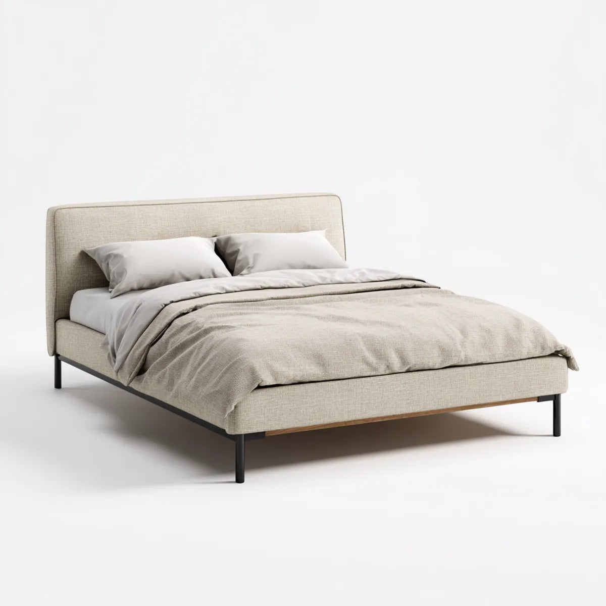 Polsterbett Doppelbett Beige 180 x 200 cm Polyestergewebe Rechteckig