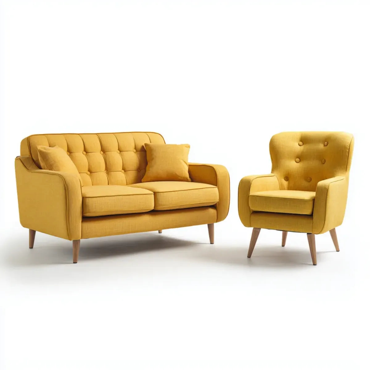 2-Sitzer Sofa und Ohrensessel Set Senfgelb Polyester Rechteckig 145 x 80 x 90 cm und 80 x 78 x 100 cm